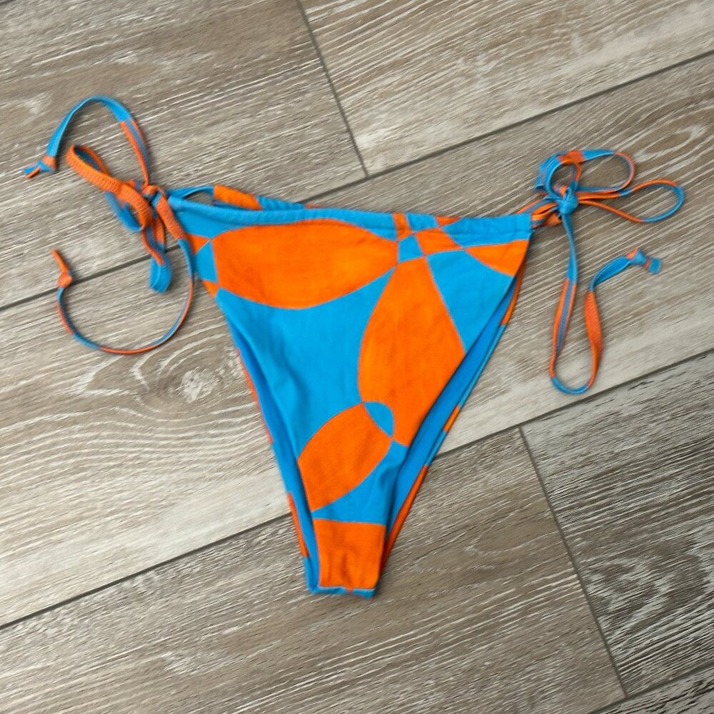 Fabletics Swimwear Sz M Bikini Bottoms in Orange & Blue Tie Sides Cute!